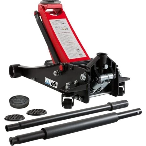 AREBOS Cric Hydraulique 3 Tonnes 75-505 Mm Dual Pompe Avec 3 Patins Tige De Levier