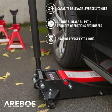 AREBOS Cric Hydraulique 3 Tonnes 75-505 Mm Dual Pompe Avec 3 Patins Tige De Levier – Image 4