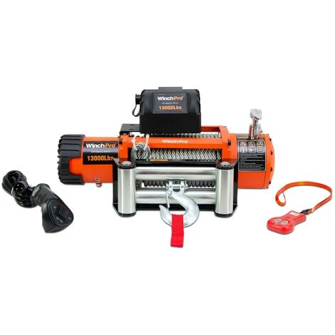 WinchPro - Treuil Électrique 12V 5900kg/13000lbs, Câble En Acier De 26m, 2 Télécommandes Incluses (1 Sans Fil, 1 Câble), Pour Tout-terrain, 4x4, Remorques