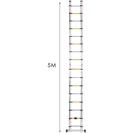 Échelle Télescopique 5m, Multifonction, Pliable En Alliage D’Aluminium, Échelle Double 2,5m + 2,5m, Charge Max 150kg – Image 3