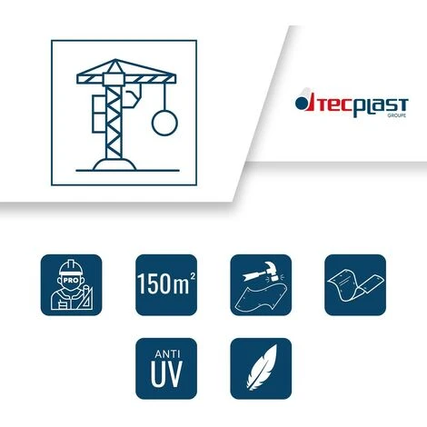 TECPLAST Filet D'échafaudage Blanc 3,07x50 M 50EC - Qualité PRO - Filet De Protection D'échafaudage Pour Chantier - Pare-gravats – Image 3
