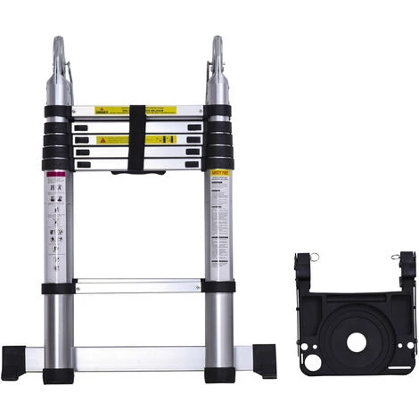 HOMCOM Echelle Télescopique Tabouret Extensible Pliable Aluminium Argent Dim. 379L X 67,5l X 11H Cm