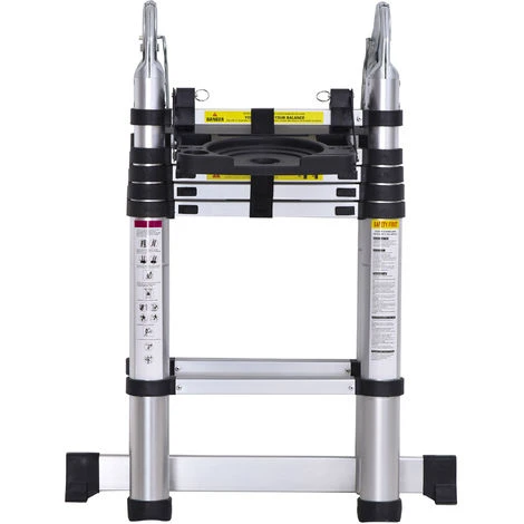 HOMCOM Echelle Télescopique Tabouret Extensible Pliable Aluminium Argent Dim. 379L X 67,5l X 11H Cm – Image 5