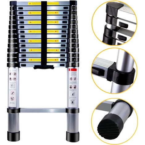 4.4M Échelle Télescopique En Aluminium Bricolage Pliable Échelle Escamotable Multifonction Charge 150 Kg, Noir – Image 2