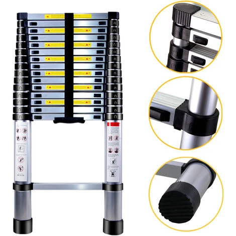 4.7M Échelle Télescopique En Aluminium Bricolage Pliable Échelle Escamotable Multifonction Charge 150 Kg, Noir – Image 2