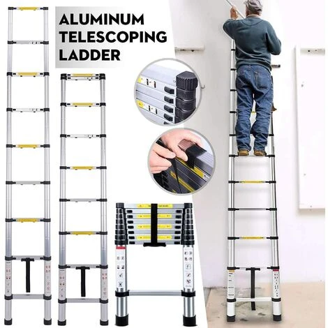 Échelle Télescopique De 3.2m En Aluminium , Multifonction échelle Télescopique élevée D'échelle De Loft De But Télescopique Noir – Image 4