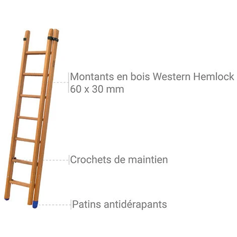 Echelle Bois Coulissante à Main 2 Plans De 2.25m - BCM2-225 – Image 4
