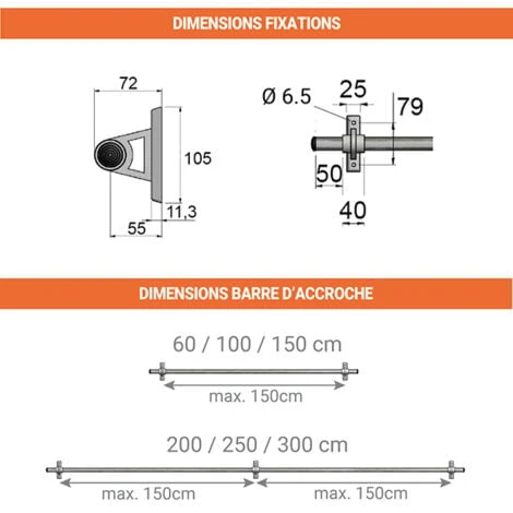 Barre D'accrochage 60cm De Long - Ă 25mm - FAC060 â Image 2