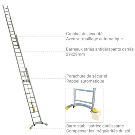 Echelle Transformable 3 Plans 3x14 Barreaux - Longueur 8,7m / Pliée 3,75m - Hauteur Escabeau 5,64m - TRC314 – Image 4
