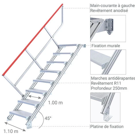 Escalier Industriel 4 Marches - Hauteur à Franchir 1.00m - Largeur De Marche 1000mm - Inclinaison 45° - 22111004 – Image 4
