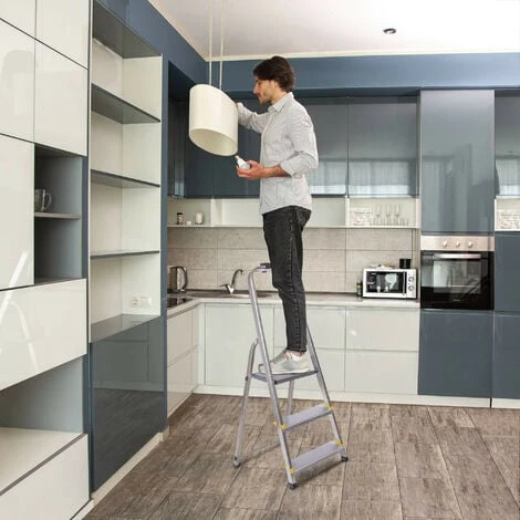 Escabeau 3 Marches DURA Pliable, Marchepied Léger En Aluminium, Hauteur Plateforme 54cm, Pieds Antidérapants, Charge 150kg, Garantie 5 Ans Hoström – Image 3