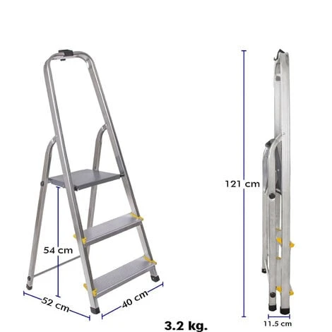 Escabeau 3 Marches DURA Pliable, Marchepied Léger En Aluminium, Hauteur Plateforme 54cm, Pieds Antidérapants, Charge 150kg, Garantie 5 Ans Hoström – Image 4