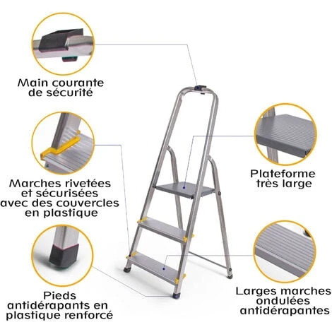Escabeau 3 Marches DURA Pliable, Marchepied Léger En Aluminium, Hauteur Plateforme 54cm, Pieds Antidérapants, Charge 150kg, Garantie 5 Ans Hoström – Image 5