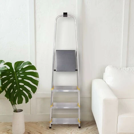 Escabeau 4 Marches DURA Pliable, Marchepied Léger En Aluminium, Hauteur Plateforme 75cm, Pieds Antidérapants, Charge 150kg, Garantie 5 Ans Hoström – Image 2