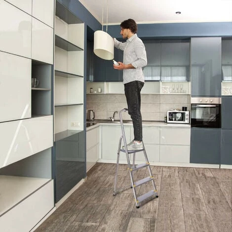 Escabeau 4 Marches DURA Pliable, Marchepied Léger En Aluminium, Hauteur Plateforme 75cm, Pieds Antidérapants, Charge 150kg, Garantie 5 Ans Hoström – Image 3