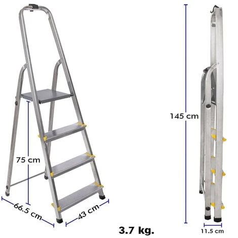 Escabeau 4 Marches DURA Pliable, Marchepied Léger En Aluminium, Hauteur Plateforme 75cm, Pieds Antidérapants, Charge 150kg, Garantie 5 Ans Hoström – Image 4