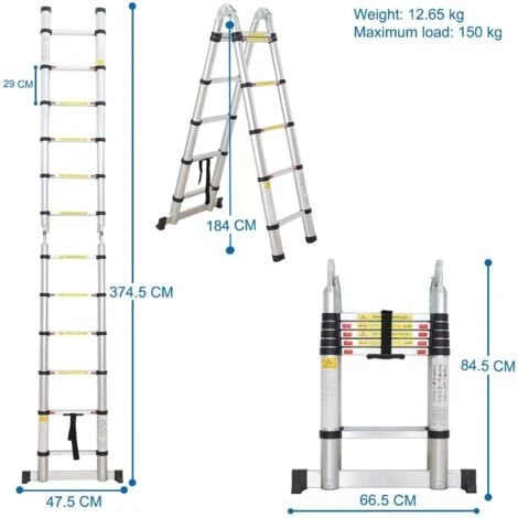 Échelle Multifonction, Escabeau, 3,8 Mètre(s), Barre Stabilisatrice, EN 131, Standards/Certifications: EN131 – Image 3