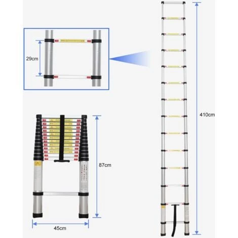 Echelle Telescopique, échelle Pliable, 4,1 Mètre(s), Sac De Transport OFFERT, EN 131, Charge Maximale: 150 Kg – Image 3