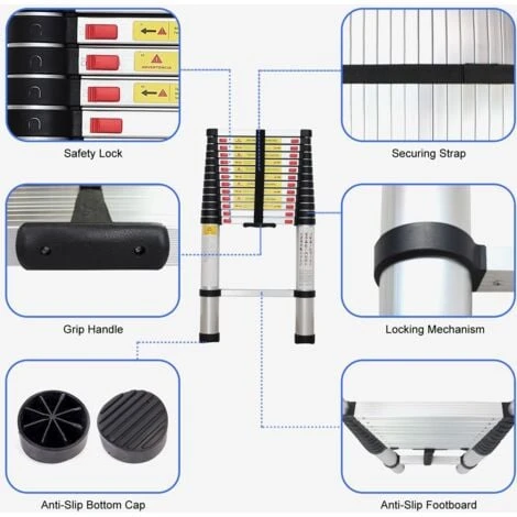 Echelle Telescopique, échelle Pliable, 4,1 Mètre(s), Sac De Transport OFFERT, EN 131, Charge Maximale: 150 Kg – Image 5