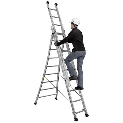 Echelle Transformable 3 Plans 3x9 Barreaux - Longueur 6.15m / Pliée 2.75m - Hauteur Escabeau 4,35m - 363309 – Image 4