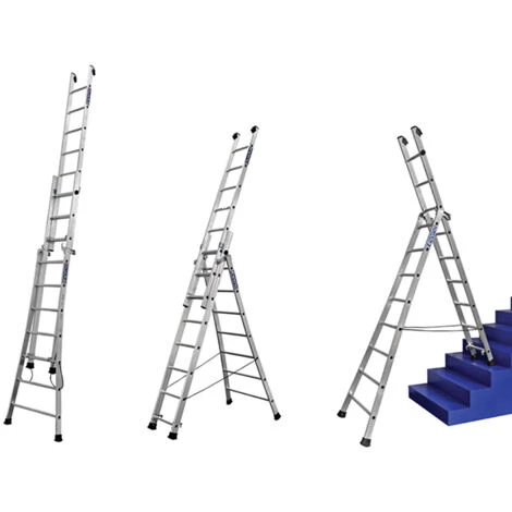 Echelle Transformable 3 Plans 3x9 Barreaux - Longueur 6.15m / Pliée 2.75m - Hauteur Escabeau 4,35m - 363309 – Image 5