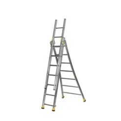 Echelle Transformable 3 Plans 3x9 Barreaux - Longueur 6.1m / Pliée 2.75m - Hauteur Escabeau 4,1m - 510309