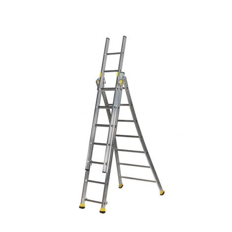 Echelle Transformable 3 Plans 3x9 Barreaux - Longueur 6.1m / Pliée 2.75m - Hauteur Escabeau 4,1m - 510309