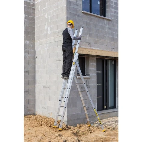 Echelle Transformable 3 Plans 3x9 Barreaux - Longueur 6.1m / Pliée 2.75m - Hauteur Escabeau 4,1m - 510309 – Image 3