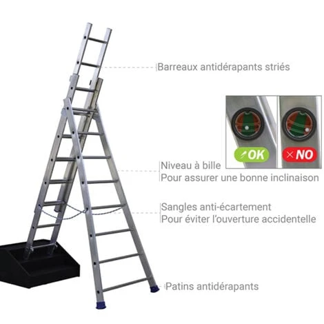 Echelle Transformable 3 Plans 3x12 Barreaux - Longueur 7.90m / Pliée 3.45m - Hauteur Escabeau 5,25m - 213312 – Image 5
