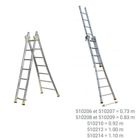 Echelle Transformable 2 Plans 7+8 Barreaux - Longueur 6.10m / Pliée 3.60m - Hauteur Escabeau 3,3m - 510212 – Image 5