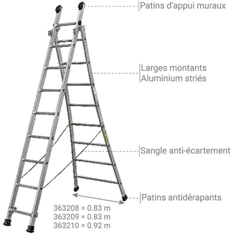 Echelle Transformable 2 Plans 4x3 Barreaux - Longueur 4.45m / Pliée 2.75m - Hauteur Escabeau 2,5m - 363209 – Image 4