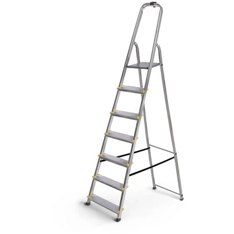 Escabeau 7 Marches DURA Pliable, Marchepied Léger En Aluminium, Hauteur Plateforme 140cm, Pieds Antidérapants, Charge 150kg, Garantie 5 Ans Hoström