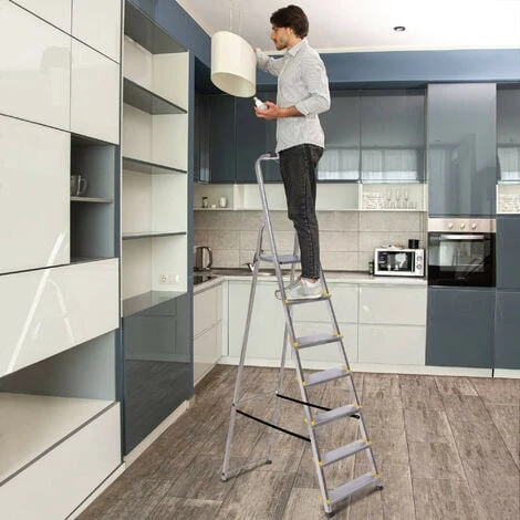 Escabeau 7 Marches DURA Pliable, Marchepied Léger En Aluminium, Hauteur Plateforme 140cm, Pieds Antidérapants, Charge 150kg, Garantie 5 Ans Hoström – Image 3