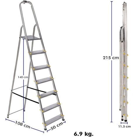 Escabeau 7 Marches DURA Pliable, Marchepied Léger En Aluminium, Hauteur Plateforme 140cm, Pieds Antidérapants, Charge 150kg, Garantie 5 Ans Hoström – Image 4