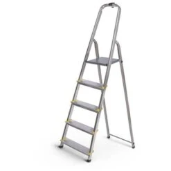 Escabeau 5 Marches DURA Pliable, Marchepied Léger En Aluminium, Hauteur Plateforme 97cm, Pieds Antidérapants, Charge 150kg, Garantie 5 Ans Hoström