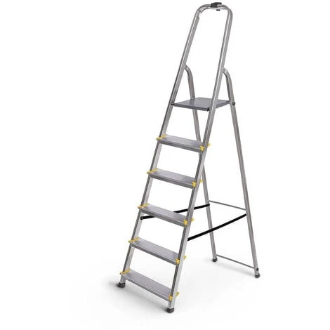 Escabeau 6 Marches DURA Pliable, Marchepied Léger En Aluminium, Hauteur Plateforme 119cm, Pieds Antidérapants, Charge 150kg, Garantie 5 Ans Hoström