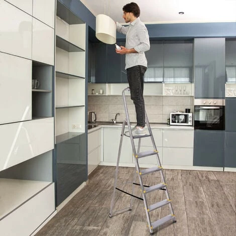 Escabeau 6 Marches DURA Pliable, Marchepied Léger En Aluminium, Hauteur Plateforme 119cm, Pieds Antidérapants, Charge 150kg, Garantie 5 Ans Hoström – Image 3