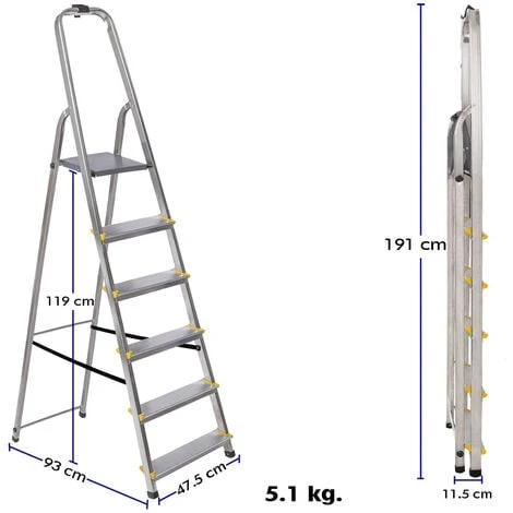 Escabeau 6 Marches DURA Pliable, Marchepied Léger En Aluminium, Hauteur Plateforme 119cm, Pieds Antidérapants, Charge 150kg, Garantie 5 Ans Hoström – Image 4