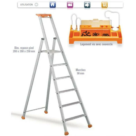 Escabeau 3 Marches Tubesca MP PRO Hauteur De Travail Max 2,66m Alu Anodisé – Image 2