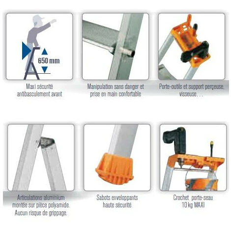 Escabeau 3 Marches Tubesca MP PRO Hauteur De Travail Max 2,66m Alu Anodisé – Image 3