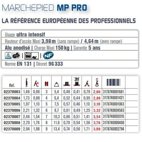 Escabeau 3 Marches Tubesca MP PRO Hauteur De Travail Max 2,66m Alu Anodisé – Image 4