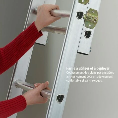 Échelle De Grenier Escamotable En Aluminium Hailo HobbyStep 3 Plans 3x4 échelons Plats Confortables, Verrouillage Automatique, Hauteur Max D'accès 3 M – Image 4