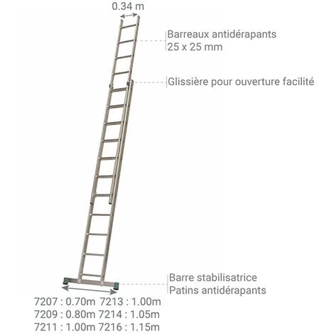 Echelle Coulissante à Main: Longueur Pliée 2.00m / Longueur Dépliée 3.13m - 7207 – Image 4