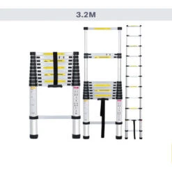 FREOSEN 3.2M Échelle Télescopique Portable Multifonctions Aluminium Pliable 11 Echelons, Charge Max 150 Kg, Travaux Extérieur