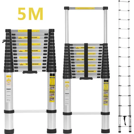 FREOSEN 5M Échelle Télescopique Portable Echelle Multi-Fonction En Aluminium,Capacité 150 Kg ,13 Echelons+ Sac + Gants – Image 4