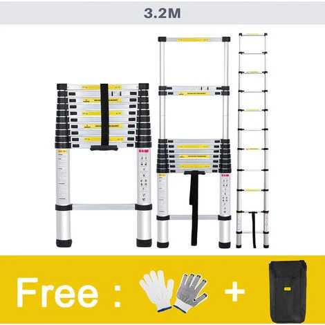 FREOSEN 3.2M Echelle Télescopique Portable Multifonctions Aluminium Pliable, Avec Sac De Transport Et Gants, Charge Max 150kg