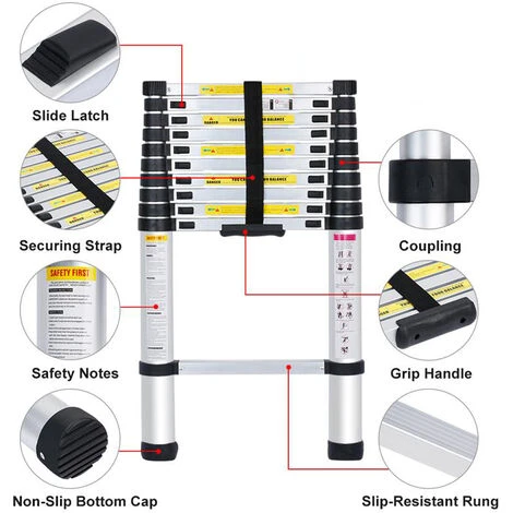 FREOSEN 3.2M Echelle Télescopique Portable Multifonctions Aluminium Pliable, Avec Sac De Transport Et Gants, Charge Max 150kg – Image 2