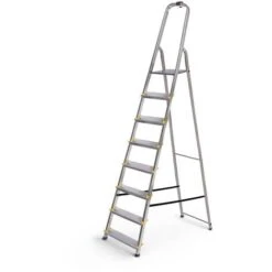 Escabeau 8 Marches DURA Pliable, Marchepied Léger En Aluminium, Hauteur Plateforme 162cm, Pieds Antidérapants, Charge 150kg, Garantie 5 Ans Hoström