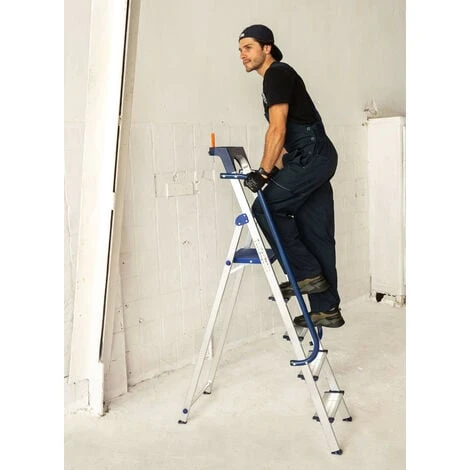 Escabeau 5 Marches Secure Pro, Aluminium Renforcé, Sécurisé Avec Rampes, Tablette Porte-outils, Hauteur Plateforme 112cm, Charge 150kg Hostrom – Image 2