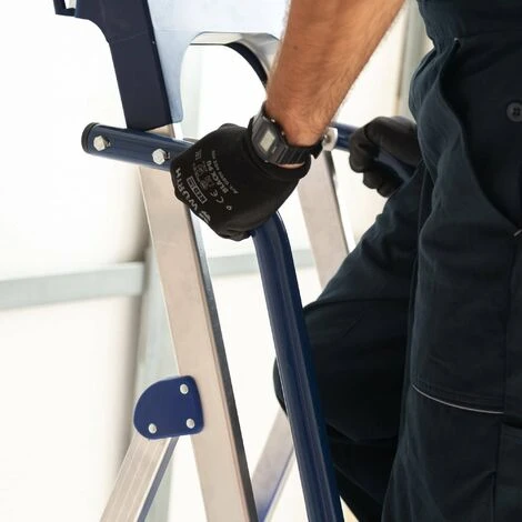 Escabeau 6 Marches Secure Pro, Aluminium Renforcé, Sécurisé Avec Rampes, Tablette Porte-outils, Hauteur Plateforme 135cm, Charge 150kg Hostrom – Image 5